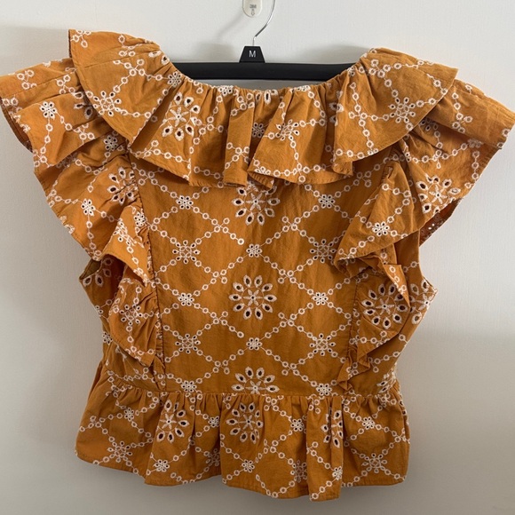 Free the Roses Mustard Embroidered Ruffle Blouse - Picture 2 of 2